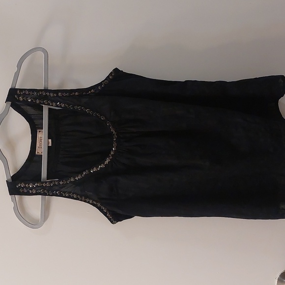 Decree Black sheer striped stud embellished tank top. Size L - Picture 1 of 7